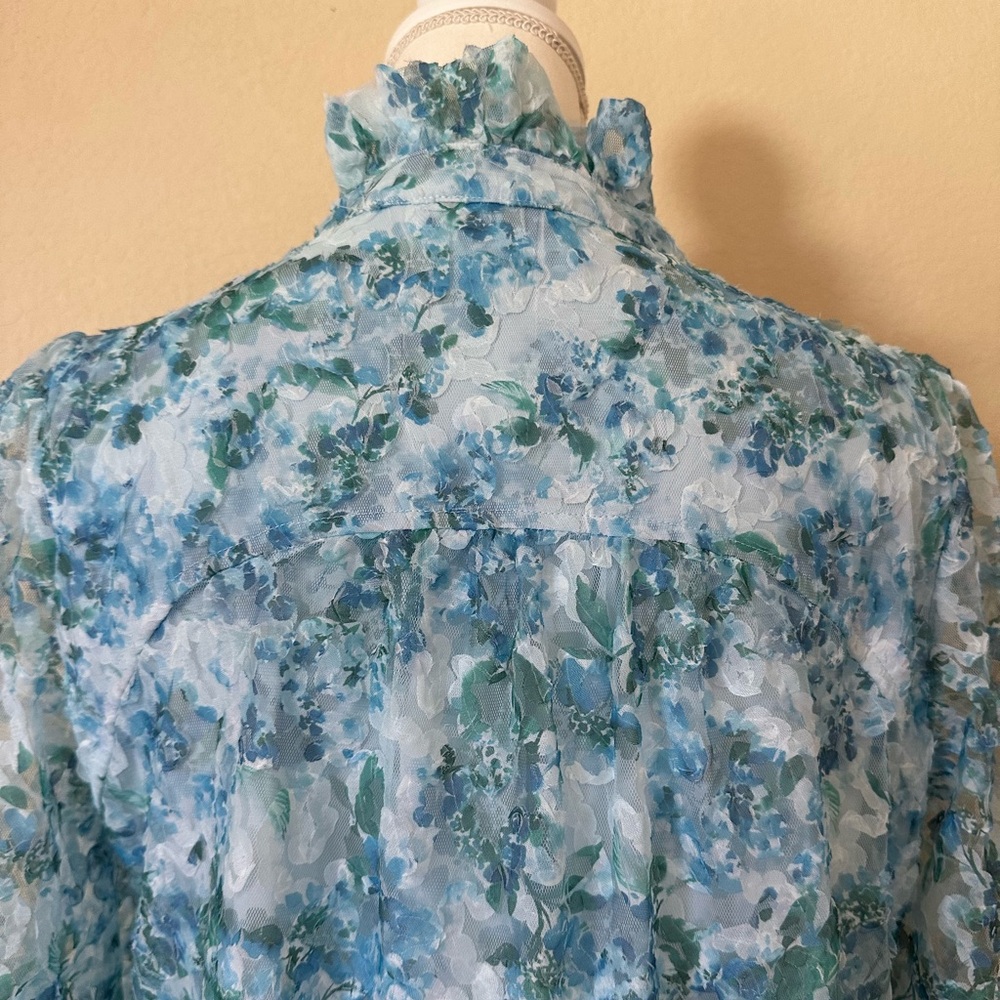 Tuckernuck Water's Edge Hydrangea Organza Palmerston Mini Dress Long Sleeve M - Picture 10 of 15